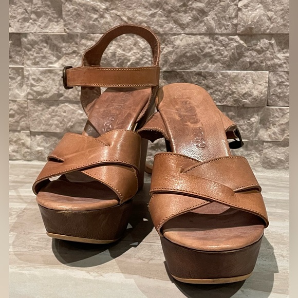 Savio 1969 made in Italy brown leather wedge platform sandals. Retro style. - Picture 5 of 6